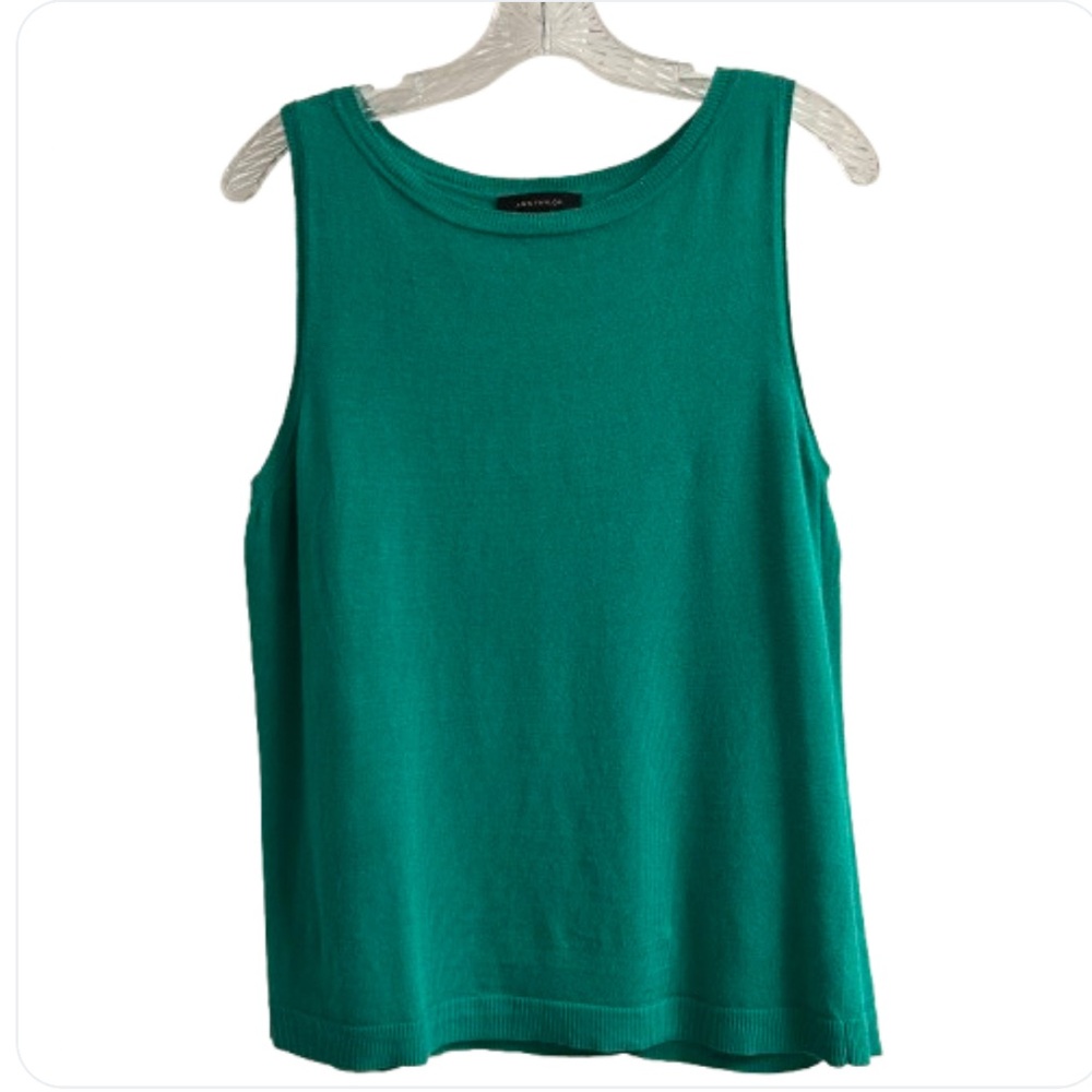 Ann Taylor Linen Blend Kelly Green Tank Sleeveless Sweater Vest  L